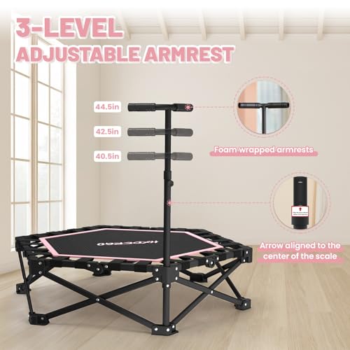 HXD-ERGO 42'' Foldable Mini Trampoline, Rebounder Trampoline with Adjustable Foam Handle, Fitness Trampoline for Indoor, O...
