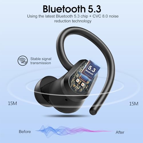 Wireless Earbuds, 2023 Bluetooth Headphones 5.3 Sport, 50H Ear buds with Earhooks, Dual LED DisplayBluetooth Earbuds, Deep...