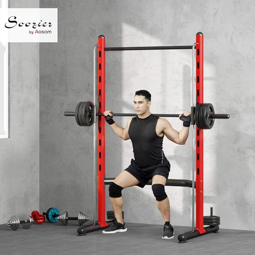 Soozier Squat Rack with Pull-Up Bar, Adjustable Power Rack with Barbell Bar, Multi-Functional Bench Press Rack for Home Gy...