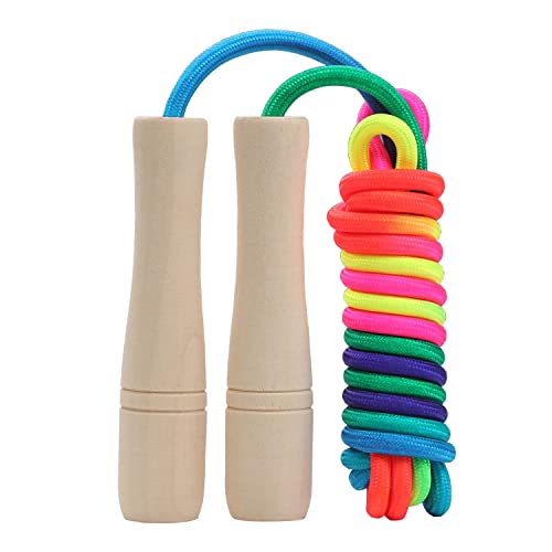 Jump Rope Kids, 8.5ft Adjustable Cotton Skipping Rope with Wooden Handle for Boys and Girls Fitness Outdoor Exercise (Rain...