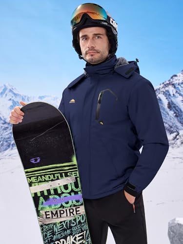 WULFUL Men's Ski Jackets Warm Winter Snow Windbreaker Resistant Snowboard Fleece Coat Mountain Waterproof Parka with Hood