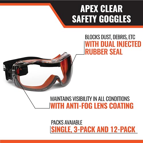 Malta Dynamics Apex Safety Goggles - ANSI Z87 Fog Resistant Safety Goggles for Construction, Anti Scratch Protective Eyewear