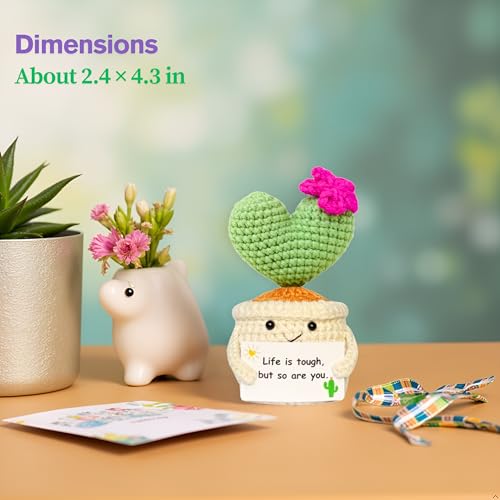 BRIFUFOUS Get Well Gifts for Women, Handmade Crochet Cactus – Plush Plant Gift with Encouragement Card for Desk Decor, Hom...