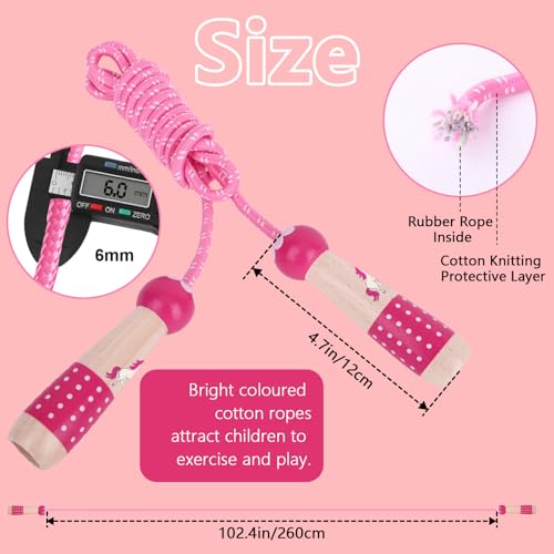 EGOSKY Jump Rope Kids, 7.2ft Children Adjustable Cotton Skipping Rope with Wooden Handle for Boys Girls Fitness Outdoor Ac...