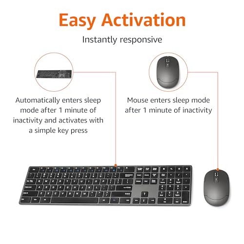 Amazon Basics Ultra Premium Wireless Keyboard and Mouse Combo - Rechargeable, Ultra Slim Design, Quiet, Full Size, Number ...