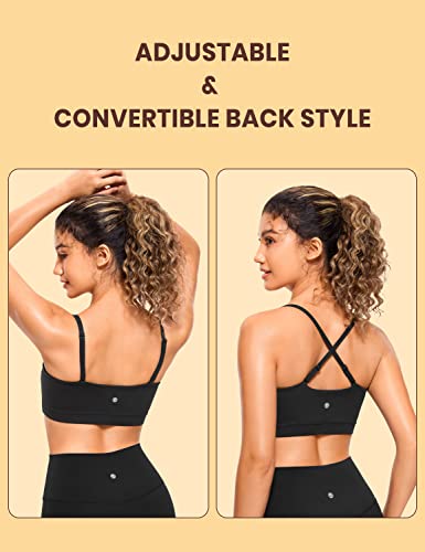 CRZ YOGA Butterluxe Womens Adjustable Spaghetti Thin Strap Sports Bra - Padded Wireless Square Neck Workout Yoga Clothes