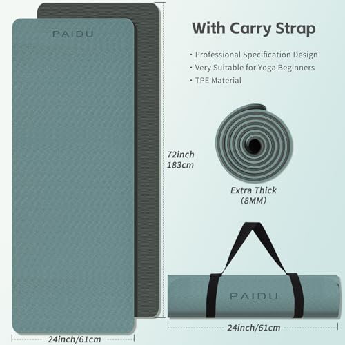 PAIDU Yoga Mat 8mm Super Thick TPE Fitness Mat | SGS Certified | Non-Slip, Odorless & Tear-Resistant | Unisex with Strap |...