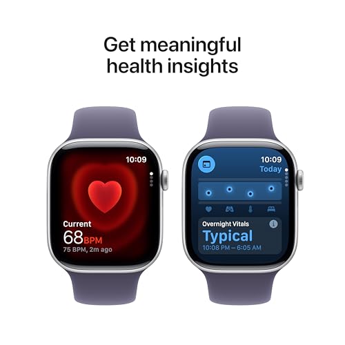 Apple Watch Series 11 [GPS 46mm] Smartwatch with Silver Aluminum Case with Purple Fog Sport Band - M/L. Sleep Score, Fitne...