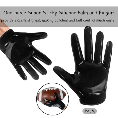AMYESE Youth Football Gloves -Sticky Football Receiver Gloves with Tacky Silicone Palm for Kids Girls Boys Flag Football P...