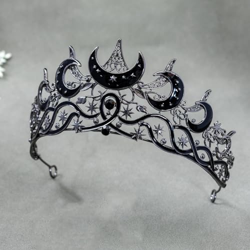 Celestial Queen Rhinestone Crown for Women, Gothic Moon and Star Tiara Headpiece, Royal Adult Cosplay & Bridal Wedding Hai...