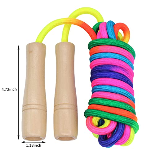 16 FT Long Jump Rope for Kids, 1 Pack Double Dutch Skipping Rope with Wooden Handle, Multiplayer Rainbow Jumping Rope for ...