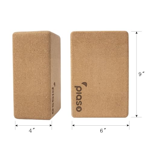 PIASO Cork Yoga Block 2 Pack for Pilates, Non-Slip & High Density Blocks for Meditation, Fitness and Stretching, Supportiv...