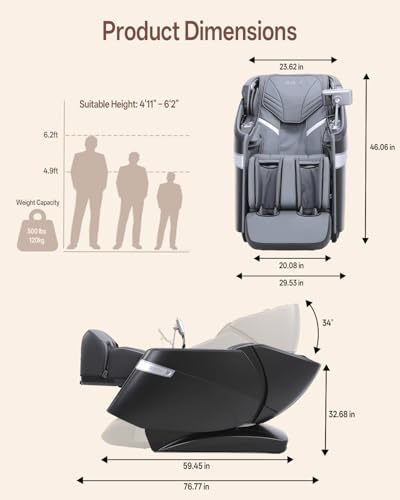 RELX 4D Massage Chair Full Body, 23 Modes Zero Gravity SL-Track Shiatsu Massage Chair with Electric Extendable Footrest, A...
