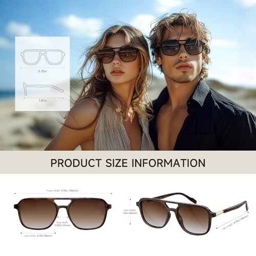 konqkin Retro Aviator Sunglasses for Women Men:Polarized Trendy Vintage 70s Rectangle Womens Shades Sun Glasses UV Protection