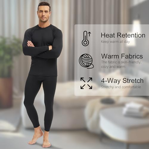 HovSiyla Men's Thermal Underwear Long Johns Fleece Lined Compression Pants Shirts Tops Athletic Base Layer Set Cold Weather