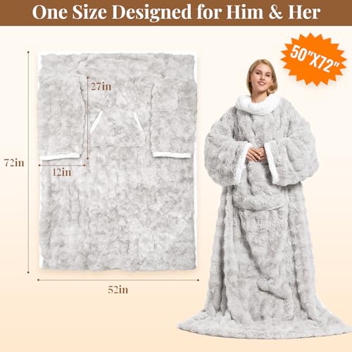 Wearable Heated Blanket, Luxury Faux Fur & Sherpa Electric Throw Blanket with Sleeves, Foot Pockets, Heated Robe for Women...