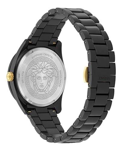 Versace V-Dome Aluminum Collection Luxury Mens Watch Timepieces with a Black Bracelet, Case and Dial