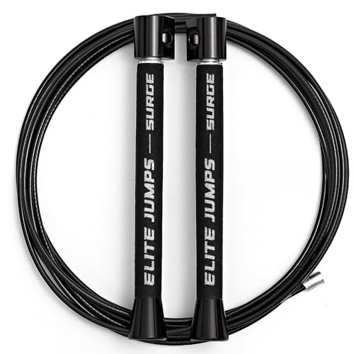 Elite Jumps Surge 3.0 Professional Speed Rope for Double Unders - Patented Dual Bearing Ultra Light-Weight Handle for Prem...