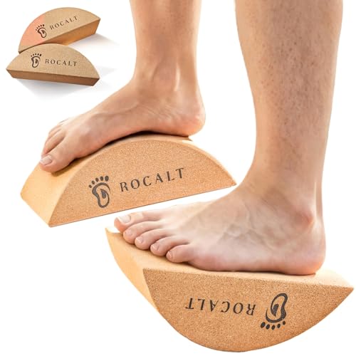 Rocalt 2 Pack Cork Yoga Blocks, Half Moon Yoga Block & Calf Stretching, Cork Foot Stretcher for Plantar Fasciitis Relief, ...