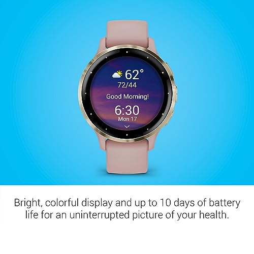 Garmin Venu 3S Soft Gold Stainless Steel Bezel 1.2-Inch AMOLED Touchscreen Display Smart Watch with 41mm Dust Rose Case an...