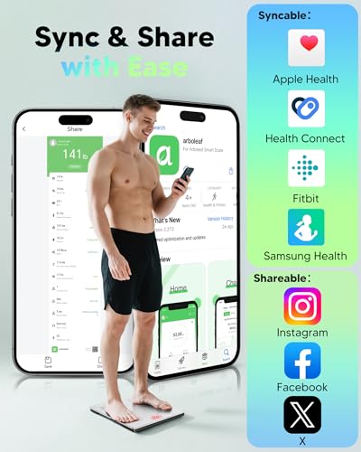 arboleaf Smart Scale for Body Weight and Fat, Bluetooth Digital Bathroom Scale, Body Composition Analyzer with App, 14 Met...