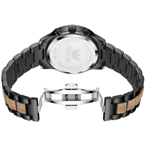 OLEVS Men Watch Blue Gold Analog Quartz Stainless Steel Waterproof Luminous Date Luxury Casual Watch