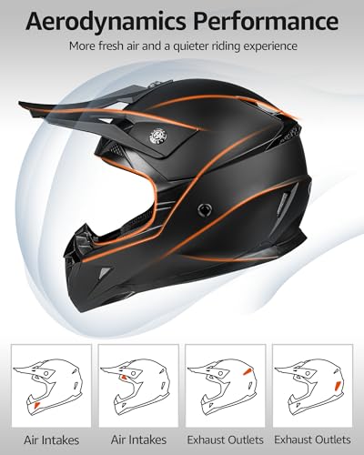 YEMA Dirt Bike Helmet DOT Approved - Motocross ATV MX BMX Offroad Full Face Helmet with 8 Ventilation Vents & Removable Li...