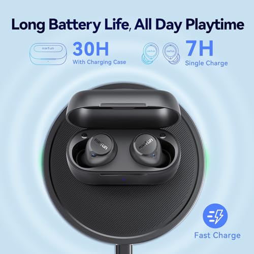 EarFun Free 2S Wireless Earbuds, [Upgraded Version] Bluetooth Earbuds with Deep Bass, 4 Mics for Clear Call, Customizable ...