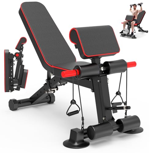 Adjustable Weight Bench - Utility workout Benches for Exercise, Free Installation Design for Portable Fitness Strength Tra...