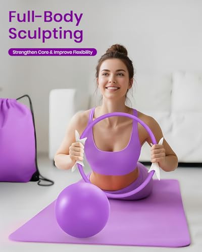 Fuelion Pilates Ring Set for Women, Home Workout Pilates Equipment with Resistance Bands, 14'' Magic Circle, Mini Ball, Pi...