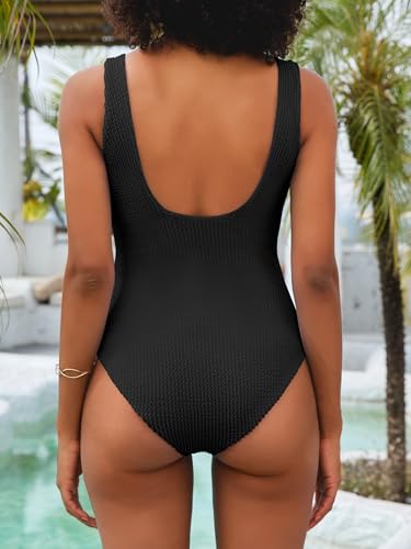 ANRABESS Womens One Piece Swimsuit Square Neck Backless Solid Modest Full Coverage Ribbed Bathing Suits 2026 Summer Swimwear