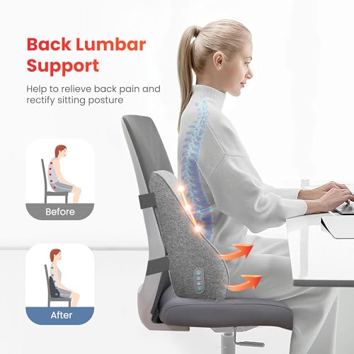 COMFIER Back Lumbar Support Pillow for Office,Car,Heated Back Support with 4 Shiatsu Massage Heads & Heating Function, Mem...