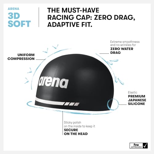 Arena 3D Soft USA Unisex Adult Silicone Swim Cap for Men and Women Swimming Training Racing Bathing Cap Competitive Swimmers