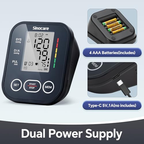 Sinocare Blood Pressure Monitor, Upper Arm BP Machine for Home, Adjustable Cuff 8.6"-16.5", One-Button Operation, Dual Use...