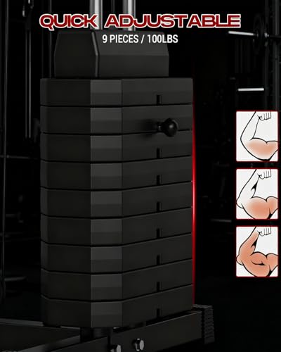 Home Gym Machine with 100LB Weight Stack, Multifunctional Full Body Workout Station for LAT Pulldown, Chest Press, Leg Ext...