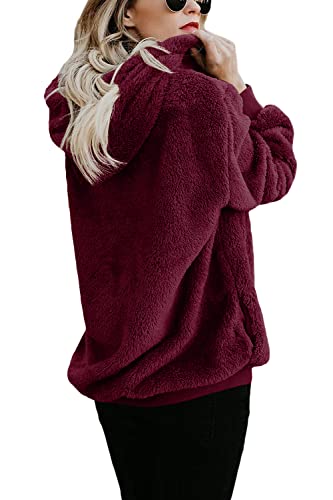 ReachMe Womens Oversized Sherpa Pullover Hoodie with Pockets Fuzzy Fleece Sweatshirt Plaid Fluffy Jacket Coat