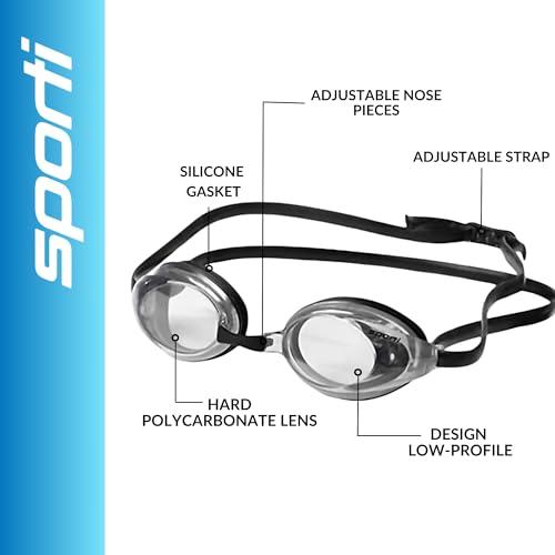 Sporti Unisex Adult Swimming Goggles, Antifog Swim Goggles for Men & Women, Shatter-resistant, Double Straps, Variety Designs