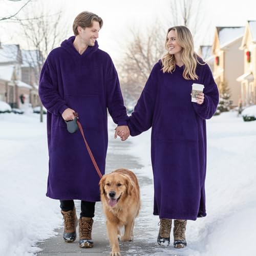 PJGGZ Wearable Blanket Hoodie for Women Men, Fleece Warm Comfy Hooded Sweatshirt with Pockets & Sleeves Cozy Gift for Adult