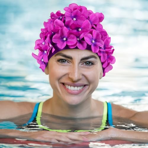Didiseaon Swim Cap Petal Shower Cap for Women Girls Three-Dimensional Floral Petal Stylish Bathing Hat Retro Handmade Swim...