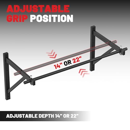 PAPABABE Wall Mounted Pull Up Bar, Chin Up Bar, Strength Training Pull-Up Bars Chin Up Bars for Home Gym
