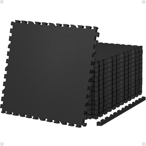 AIRHOP 0.79in Thick 48 Sq Ft Exercise Equipment Mats, 12 Tiles Upgraded Rubber Top with High Density EVA Foam, Large Inter...