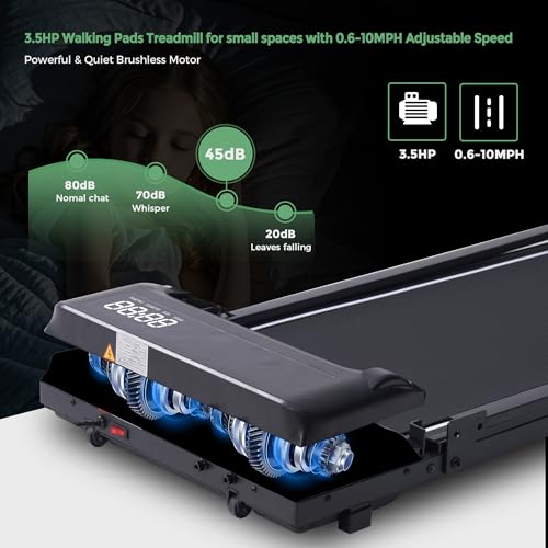 Compact Walking Pad with Handle Bar, Foldable Electric Treadmill with Handles and 3.5HP Powerful, Portable Small Walking P...