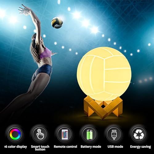 Mydhall Volleyball 3D Night Light with Remote,16 Color Bedside Table Lamp Gifts for Dad,Men,Boys,and Kids Sports Fan Room ...