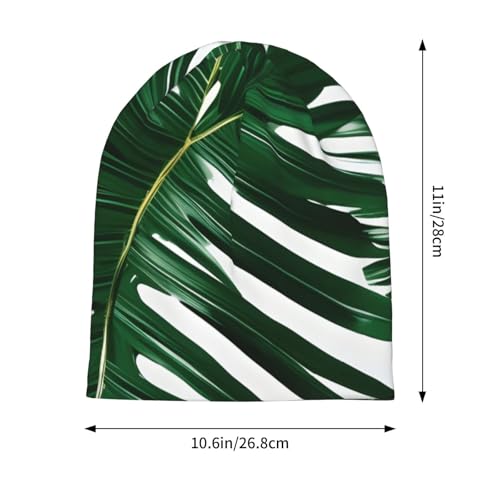 Green Palm Leafs Print Beanie Hat for Men and Women Stretchy Slouchy Winter Warm Cap Headwear Accessory