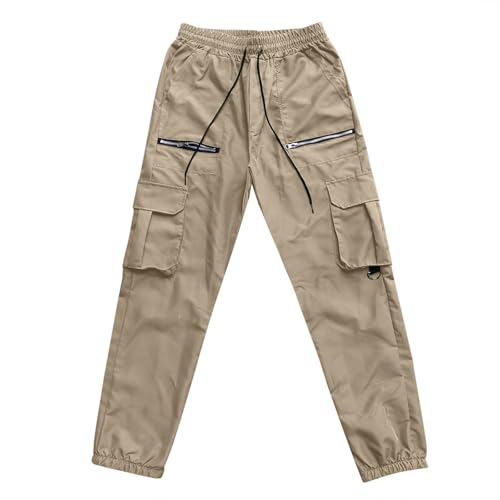 Men's Lightweight Cargo Pants Fashion Elastic Waist Drawstring Joggers Pants Plus Size Casual Tapered Sweatpants with Pockets