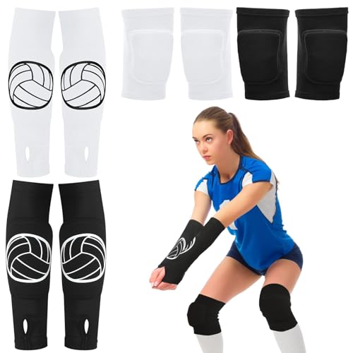 Sosation 2 Set Volleyball Knee Pads and Volleyball Arm Sleeves with Protection Pad Compression Forearm Wrist Guard with Th...