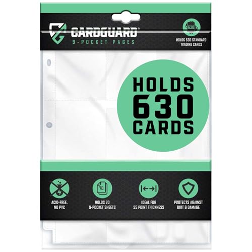 CardGuard 9-Pocket Card Sleeves Binder Sheets, 70 Count – Clear PVC-Free, Acid-Free Protector Sheets for Pokémon, YuGiOh, ...