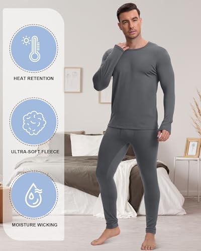 Patelai 5 Sets Men's Thermal Underwear Fleece Base Layer Set Winter Base Layer Cold Weather Top Bottom