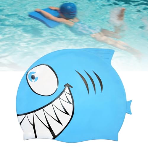 Lljsszr Fish Shape Swim Cap Swimwear Hat Cute Off Swimming Hat Swim Gear for Children Teens Boys Girls, Blue