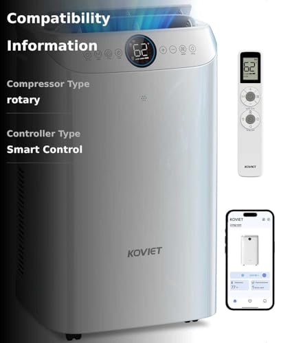 KOVIET 14000 BTU Portable Air Conditioners, 6-in-1 Wi-Fi Smart AC Unit with App & Voice Control, Remote Access, Self-Evaporating Quiet Cooling, Dehumidifier, Fan, 24H Timer, Includes Window Kit, White
